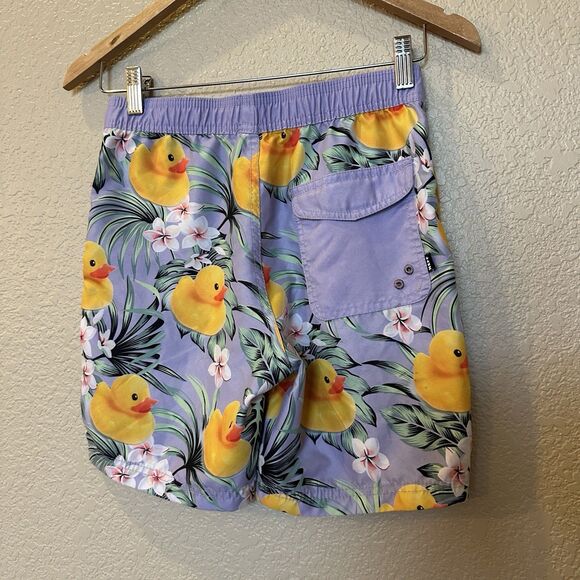 NEFF Ducky Floral Mens Volley Shorts Size Small Swim Trunks Purple Rubber Duck - Picture 2 of 3